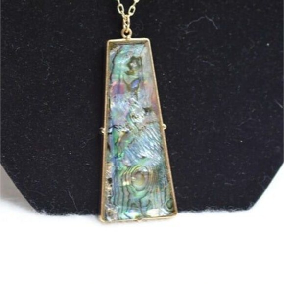 Stunning Abalone Gold Tone Link Chain Large Pendant Like New Alluring Necklace - Picture 2 of 3